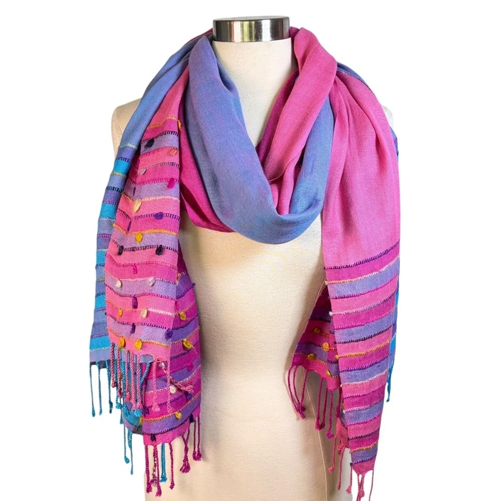 NWOT NO LABEL Bright Pink & Blue Bohemian Scarf/Shawl/Wrap